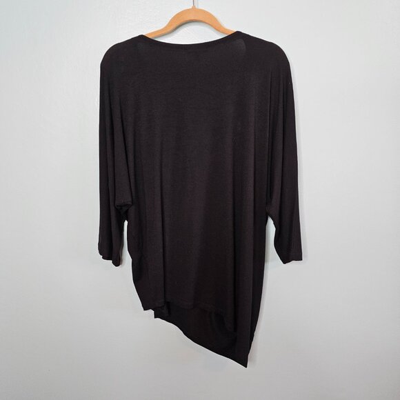 Eileen Fisher Asymmetrical Hem V-Neck Top, Black , Large - Picture 3 of 6
